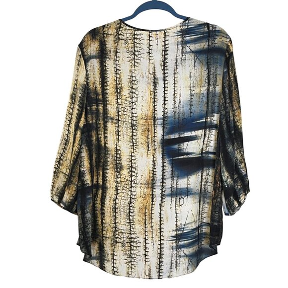 Tianello Blue Multicolor Silk Abstract Print Tunic Blouse Size Large - Picture 10 of 13